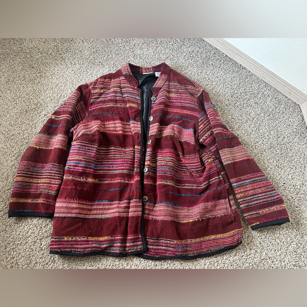 White Stag Multicolor Striped Jacket Women’s Plus 16W Bordeaux Black Lined India